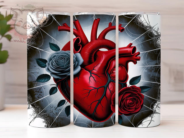 Dark Gothic Rose Heart Tumbler, Vintage Rose Pattern, Dark Romantic Design, 20Oz Sublimation Wrap, Elegant Gothic Art, Floral Heart Texture, Tumbler Sublimation Sublimation Lara' s Designs 