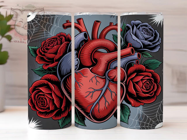 Dark Gothic Rose Heart Tumbler, Vintage Rose Pattern, Dark Romantic Design, 20Oz Sublimation Wrap, Elegant Gothic Art, Floral Heart Texture, Tumbler Sublimation Sublimation Lara' s Designs 