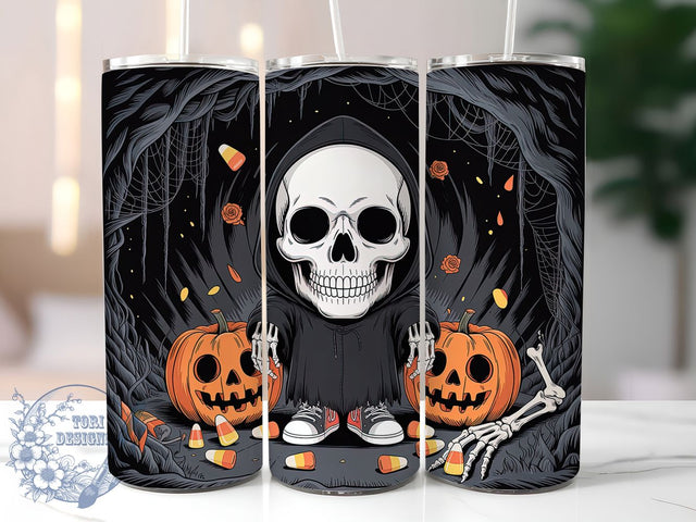 Dark Gothic Skeleton Pumpkin Tumbler, Gothic Pumpkin Mug, Skeleton Kids Wrap, Spooky Halloween Cup, 20Oz Sublimation Design, Creepy Pumpkin Drinkware, Gothic Halloween Tumbler Sublimation ToriDesigns 