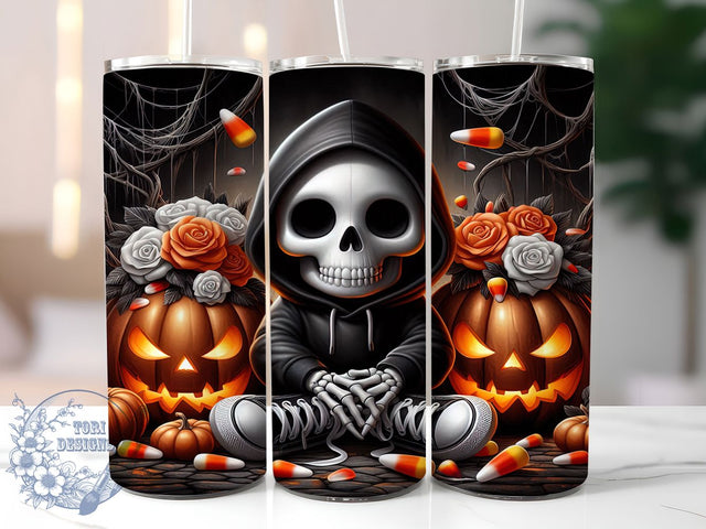 Dark Gothic Skeleton Pumpkin Tumbler, Gothic Pumpkin Mug, Skeleton Kids Wrap, Spooky Halloween Cup, 20Oz Sublimation Design, Creepy Pumpkin Drinkware, Gothic Halloween Tumbler Sublimation ToriDesigns 