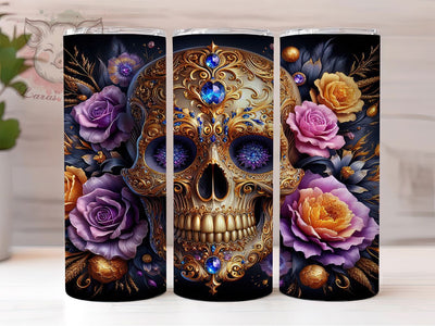 Dark Gothic Skull Floral Tumbler, 3D Skull Flowers Wrap, Dark Floral Tumbler, 20oz Skull Design, Spooky Flower Tumbler, Gothic Floral Tumbler, Skull and Roses Tumbler Sublimation Lara' s Designs 