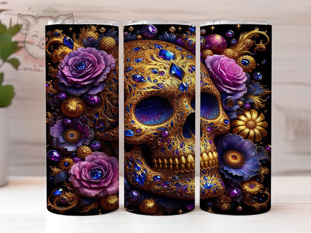 Dark Gothic Skull Floral Tumbler, 3D Skull Flowers Wrap, Dark Floral Tumbler, 20oz Skull Design, Spooky Flower Tumbler, Gothic Floral Tumbler, Skull and Roses Tumbler Sublimation Lara' s Designs 
