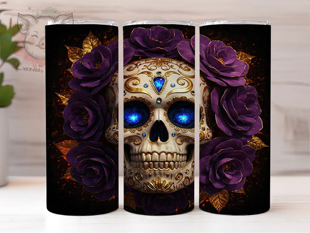 Dark Gothic Skull Floral Tumbler, 3D Skull Flowers Wrap, Dark Floral Tumbler, 20oz Skull Design, Spooky Flower Tumbler, Gothic Floral Tumbler, Skull and Roses Tumbler Sublimation Lara' s Designs 