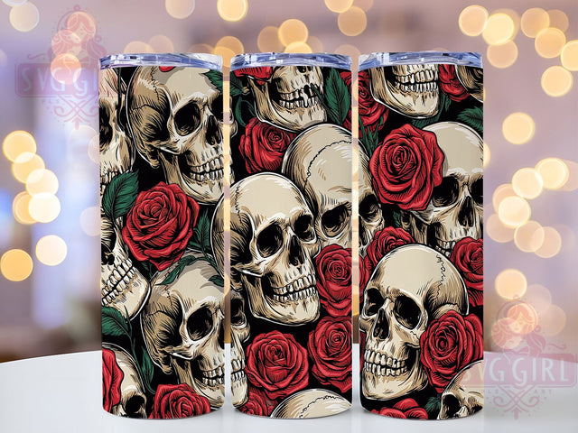 Dark Gothic Skull Floral Tumbler, Dark Botanical Design, Skull Pattern Cup, Alternative Style Gift, Gothic Garden Art, Dark Aesthetic Cup, Edgy Flower Design Sublimation SvggirlplusArt 