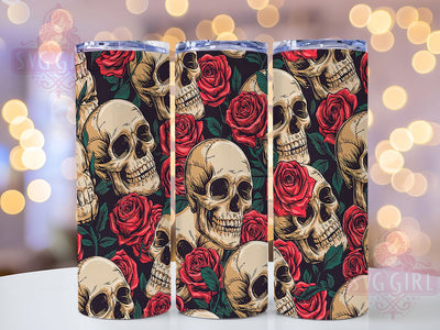 Dark Gothic Skull Floral Tumbler, Dark Botanical Design, Skull Pattern Cup, Alternative Style Gift, Gothic Garden Art, Dark Aesthetic Cup, Edgy Flower Design Sublimation SvggirlplusArt 