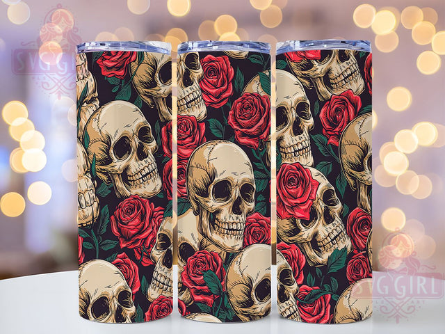 Dark Gothic Skull Floral Tumbler, Dark Botanical Design, Skull Pattern Cup, Alternative Style Gift, Gothic Garden Art, Dark Aesthetic Cup, Edgy Flower Design Sublimation SvggirlplusArt 