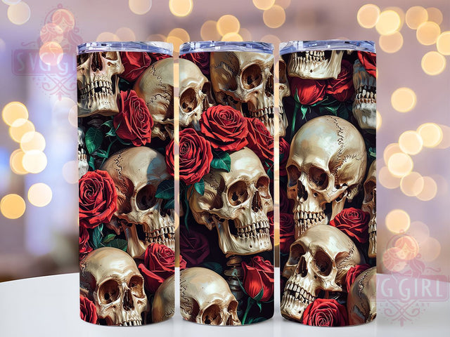 Dark Gothic Skull Floral Tumbler, Dark Botanical Design, Skull Pattern Cup, Alternative Style Gift, Gothic Garden Art, Dark Aesthetic Cup, Edgy Flower Design Sublimation SvggirlplusArt 