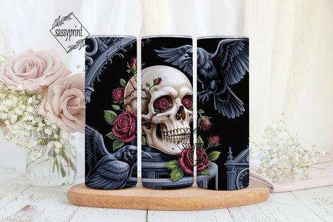 Dark Gothic Skull Roses 20oz Tumbler Sublimation sassyprint 