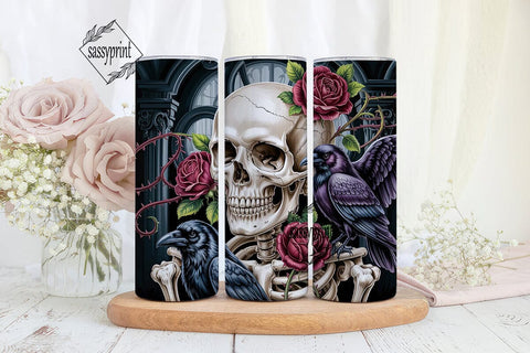 Dark Gothic Skull Roses 20oz Tumbler Sublimation sassyprint 