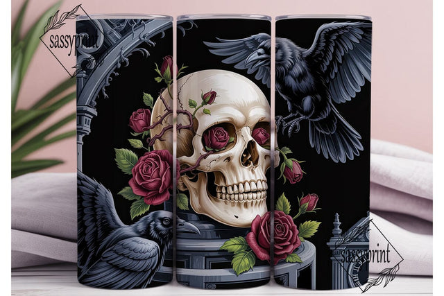 Dark Gothic Skull Roses 20oz Tumbler Sublimation sassyprint 