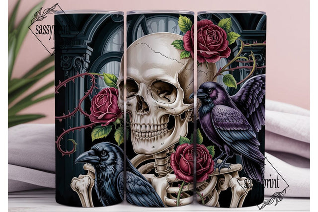 Dark Gothic Skull Roses 20oz Tumbler Sublimation sassyprint 