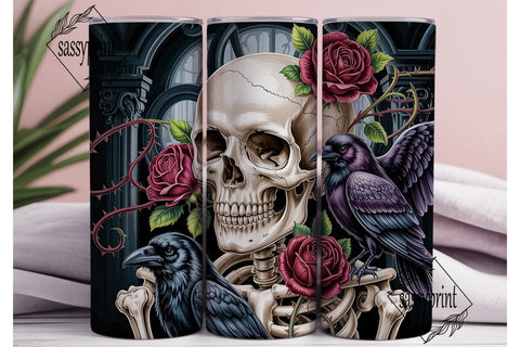 Dark Gothic Skull Roses 20oz Tumbler Sublimation sassyprint 