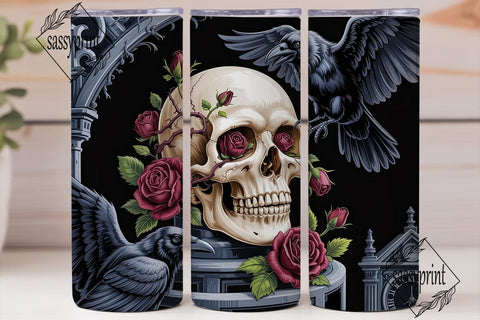 Dark Gothic Skull Roses 20oz Tumbler Sublimation sassyprint 