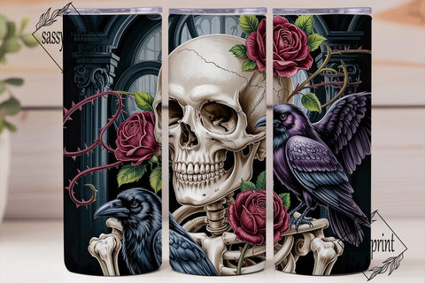 Dark Gothic Skull Roses 20oz Tumbler Sublimation sassyprint 