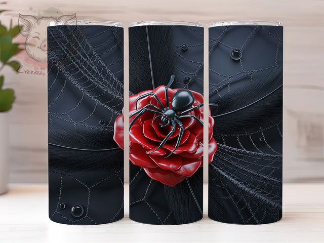 Dark Gothic Spider Roses Tumbler Wrap, Gothic Roses Mug, Spooky Spider Art, 20Oz Tumbler Wrap, Sublimation Design, Halloween Gothic Print, Creepy Floral Drinkware Sublimation Lara' s Designs 