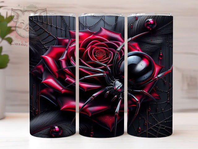 Dark Gothic Spider Roses Tumbler Wrap, Gothic Roses Mug, Spooky Spider Art, 20Oz Tumbler Wrap, Sublimation Design, Halloween Gothic Print, Creepy Floral Drinkware Sublimation Lara' s Designs 