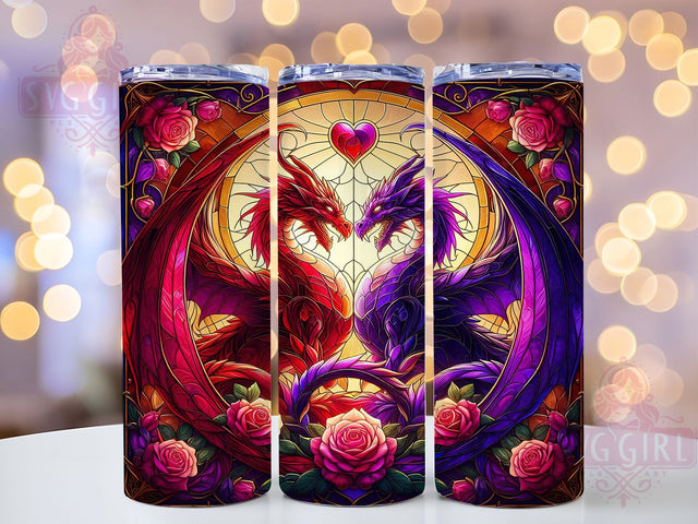 Dark Gothic Stained Glass Dragon Tumbler, Stained Glass Wrap, 20Oz Skinny Tumbler, Romantasy Sublimation Design, Dark Fantasy Tumbler, Enchanted Gothic Wrap, Medieval Dragon Design Sublimation SvggirlplusArt 