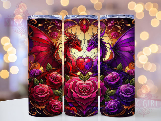 Dark Gothic Stained Glass Dragon Tumbler, Stained Glass Wrap, 20Oz Skinny Tumbler, Romantasy Sublimation Design, Dark Fantasy Tumbler, Enchanted Gothic Wrap, Medieval Dragon Design Sublimation SvggirlplusArt 