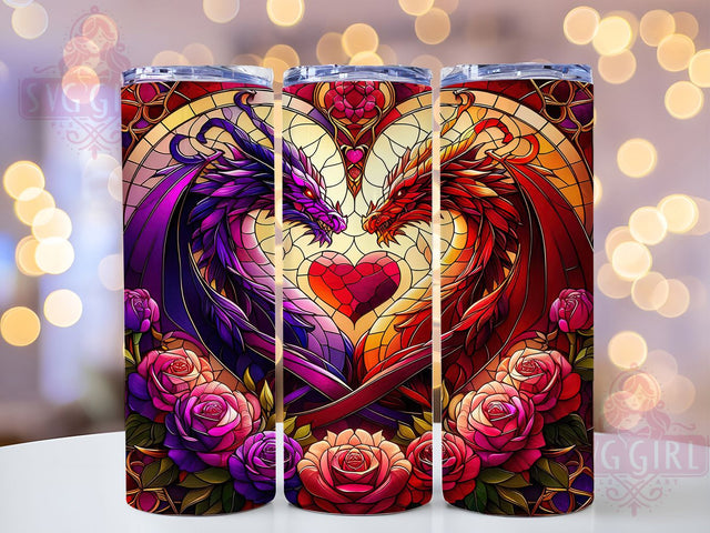 Dark Gothic Stained Glass Dragon Tumbler, Stained Glass Wrap, 20Oz Skinny Tumbler, Romantasy Sublimation Design, Dark Fantasy Tumbler, Enchanted Gothic Wrap, Medieval Dragon Design Sublimation SvggirlplusArt 