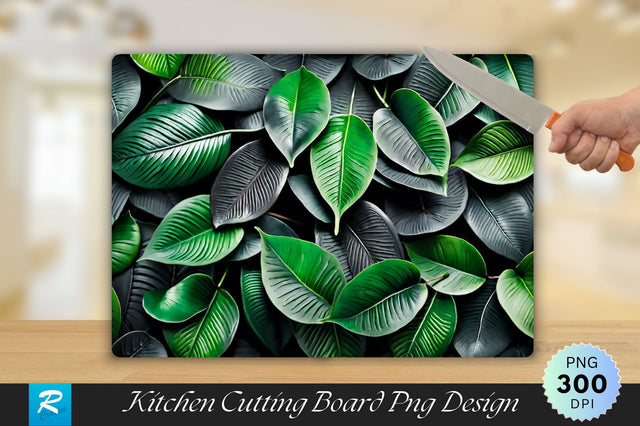 Dark gray Green Leaves Cutting Board Sublimation Regulrcrative 