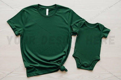 Dark green matching t-shirt and onesie set Mock Up Photo Regulrcrative 