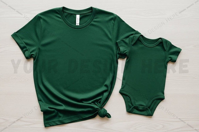 Dark green matching t-shirt and onesie set Mock Up Photo Regulrcrative 