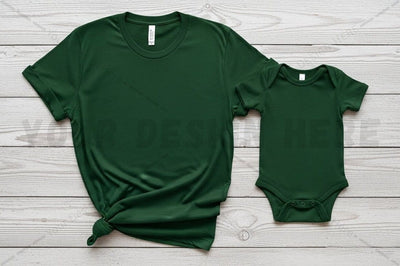 Dark green matching t-shirt and onesie set Mock Up Photo Regulrcrative 