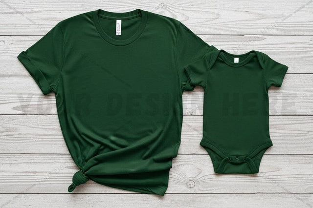 Dark green matching t-shirt and onesie set Mock Up Photo Regulrcrative 