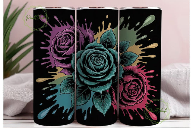 Dark Grunge Roses 20oz Tumbler Wrap Sublimation PixelChick 
