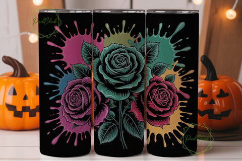 Dark Grunge Roses 20oz Tumbler Wrap Sublimation PixelChick 