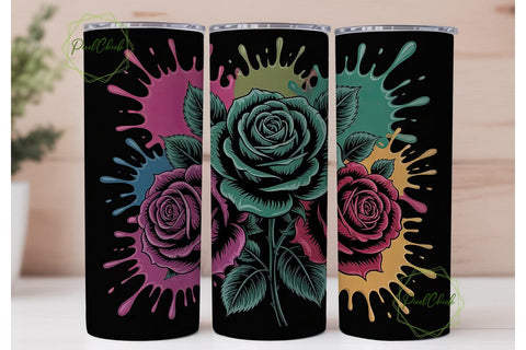 Dark Grunge Roses 20oz Tumbler Wrap Sublimation PixelChick 
