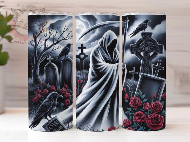Dark Horror Ghost Graveyard Tumbler, Creepy Ghost Wrap, Gothic Graveyard Cup, Haunted Halloween Design, 20oz Tumbler Wrap, Horror Sublimation, Spooky Grave Drinkware Sublimation Lara' s Designs 
