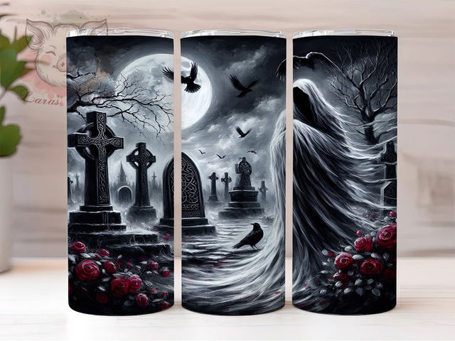 Dark Horror Ghost Graveyard Tumbler, Creepy Ghost Wrap, Gothic Graveyard Cup, Haunted Halloween Design, 20oz Tumbler Wrap, Horror Sublimation, Spooky Grave Drinkware Sublimation Lara' s Designs 