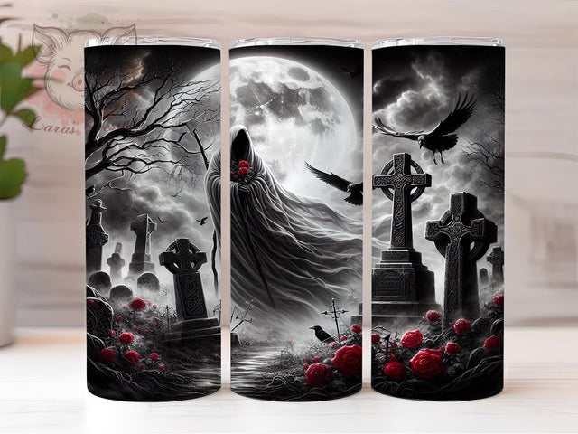 Dark Horror Ghost Graveyard Tumbler, Creepy Ghost Wrap, Gothic Graveyard Cup, Haunted Halloween Design, 20oz Tumbler Wrap, Horror Sublimation, Spooky Grave Drinkware Sublimation Lara' s Designs 
