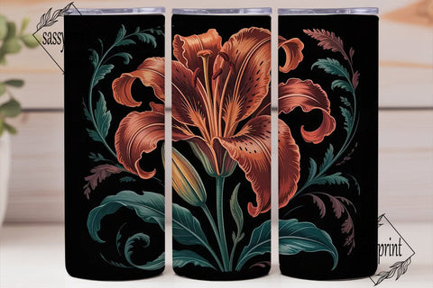 Dark Lily Floral 20oz Tumbler Wrap Sublimation sassyprint 