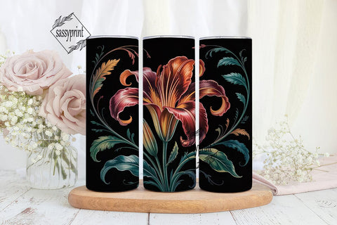 Dark Lily Floral 20oz Tumbler Wrap Sublimation sassyprint 