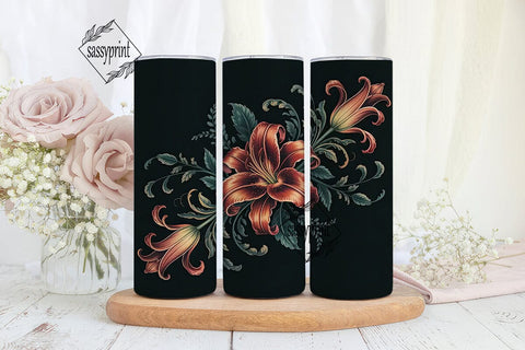 Dark Lily Floral 20oz Tumbler Wrap Sublimation sassyprint 