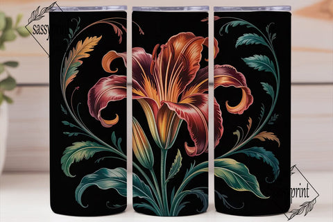 Dark Lily Floral 20oz Tumbler Wrap Sublimation sassyprint 