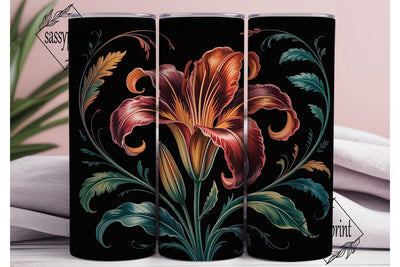 Dark Lily Floral 20oz Tumbler Wrap Sublimation sassyprint 