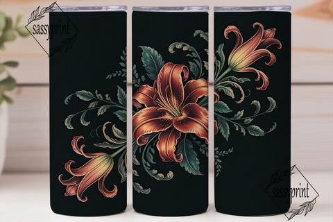 Dark Lily Floral 20oz Tumbler Wrap Sublimation sassyprint 