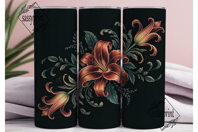 Dark Lily Floral 20oz Tumbler Wrap Sublimation sassyprint 