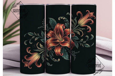 Dark Lily Floral 20oz Tumbler Wrap Sublimation sassyprint 