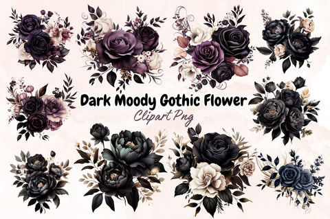 Dark Moody Gothic Flower Clipart Bundle Sublimation Designangry 
