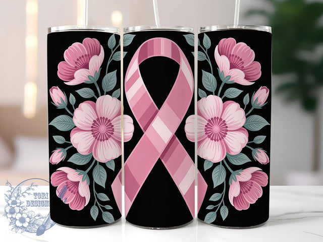 Dark Pink Ribbon Survivor 20oz Tumbler, Pink Ribbon, Dark Pink Tumbler, Survivor Support, Hope Strength, Sublimation Wrap, 20Oz Tumbler Sublimation ToriDesigns 