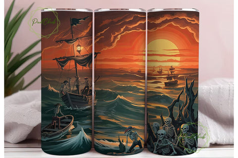 Dark Pirate Skeleton Seascape Tumbler Sublimation PixelChick 