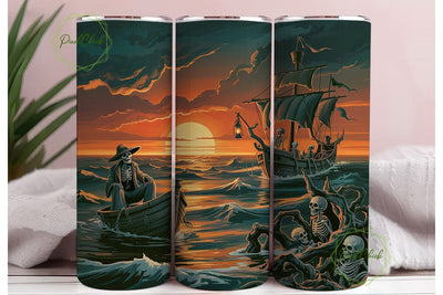 Dark Pirate Skeleton Seascape Tumbler Sublimation PixelChick 