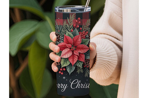 Dark Poinsettia Christmas 20oz Tumbler Sublimation DesignSVG 