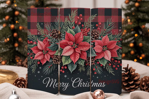 Dark Poinsettia Christmas 20oz Tumbler Sublimation DesignSVG 