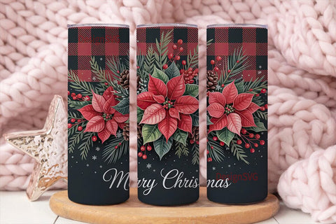 Dark Poinsettia Christmas 20oz Tumbler Sublimation DesignSVG 