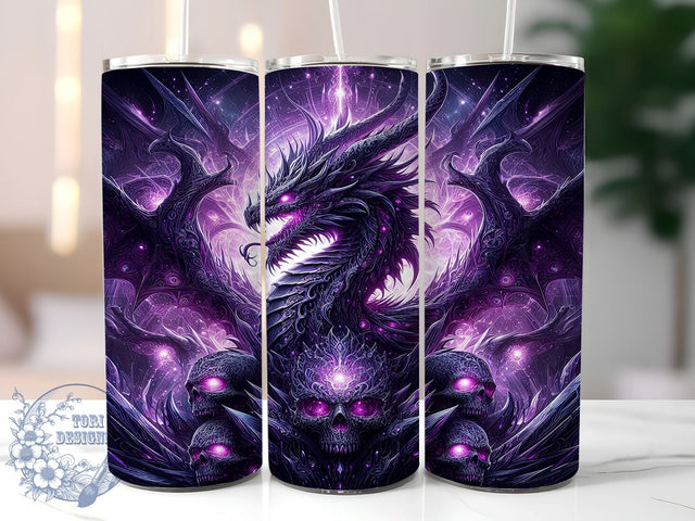 Dark Purple Dragon Tumbler Wrap, Skull Tumbler Design, 20oz Sublimation Wrap, Digital Download Tumbler, Fantasy Drinkware, Dragon and Skull Art, Unique Tumbler Design, Gothic Tumbler Wrap Sublimation ToriDesigns 